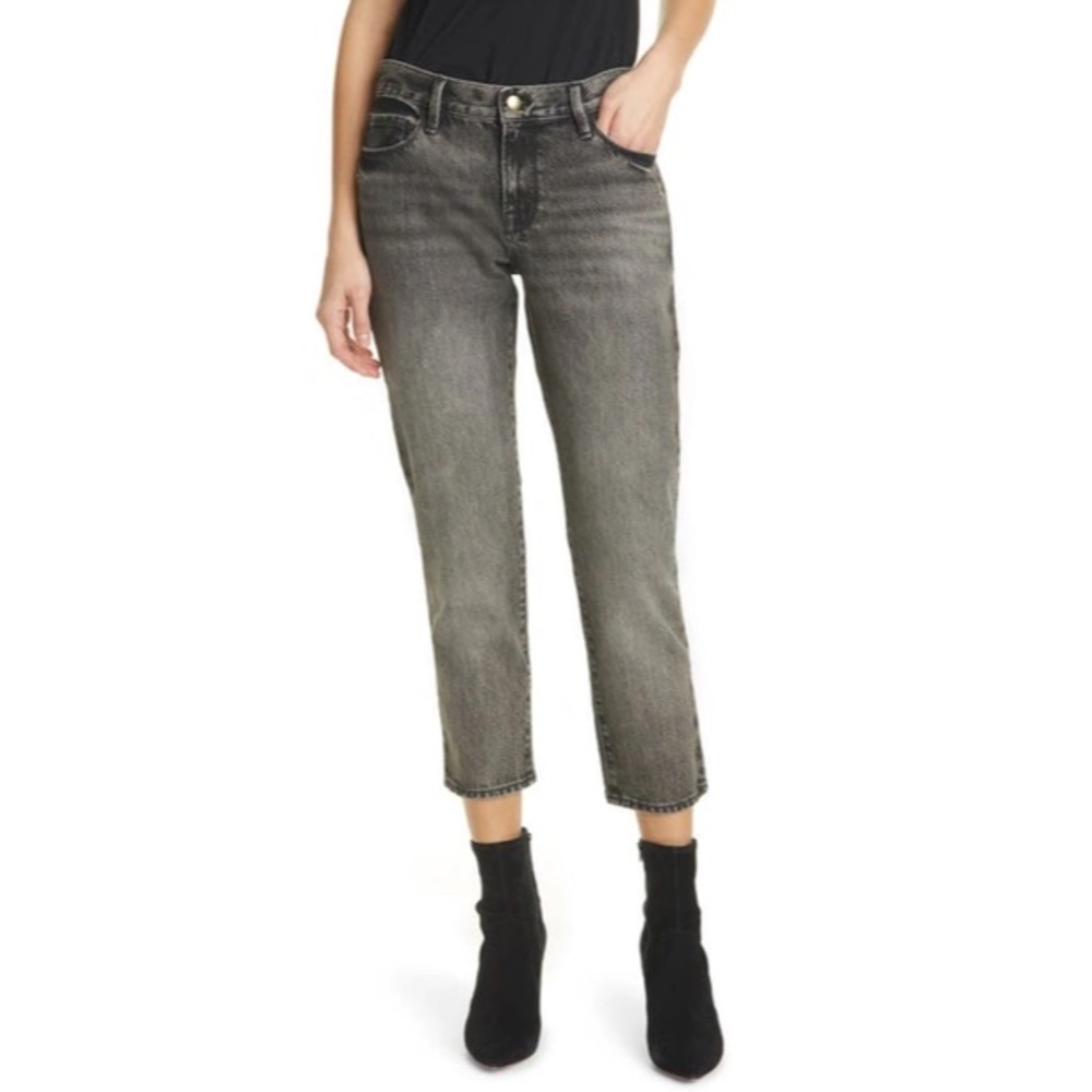 FRAME Le Nouveau High Waist Crop Straight Leg Jeans Black Gray Fade 28